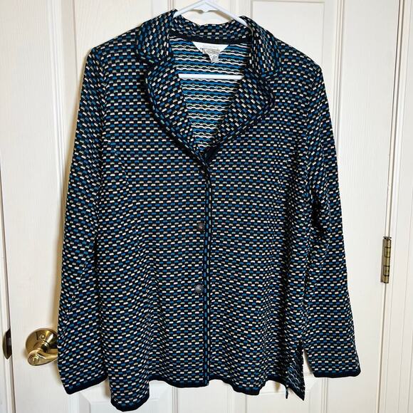 Exclusively Misook Blue, White, Black Metallic Blazer Style Knit Cardigan Large - Picture 8 of 10